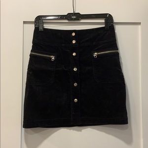 Black Velvet Button-Up Skirt